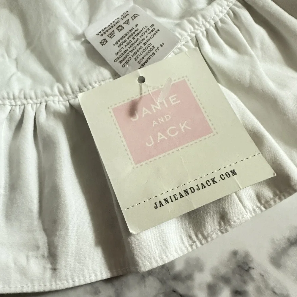 Janie and Jack Hat Girls 6-8 White Blue Ruffle‎ New